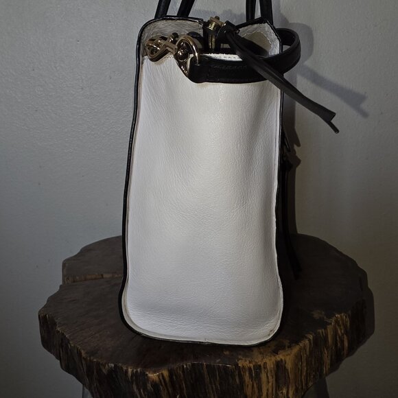 Coach Bleecker Riley 30150 Colorblock Leather Satchel Tote Bag Tan Black White - Picture 15 of 16